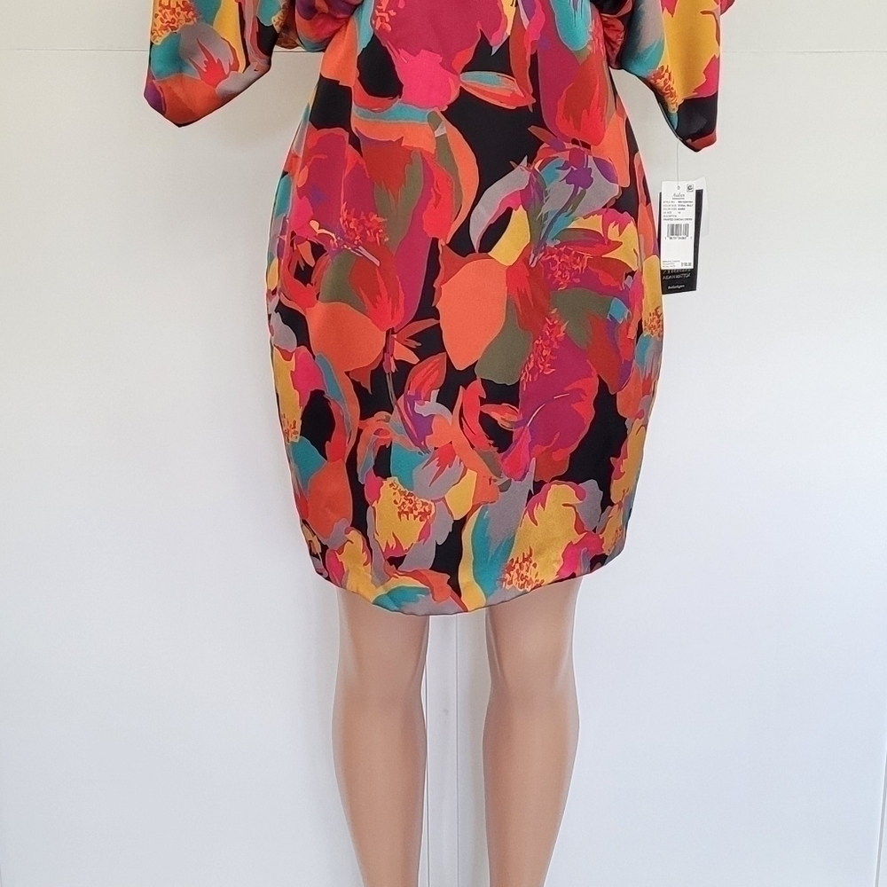 Aidan Mattox Printed Batwing Sleeve Dress 14 - Picture 6 of 11